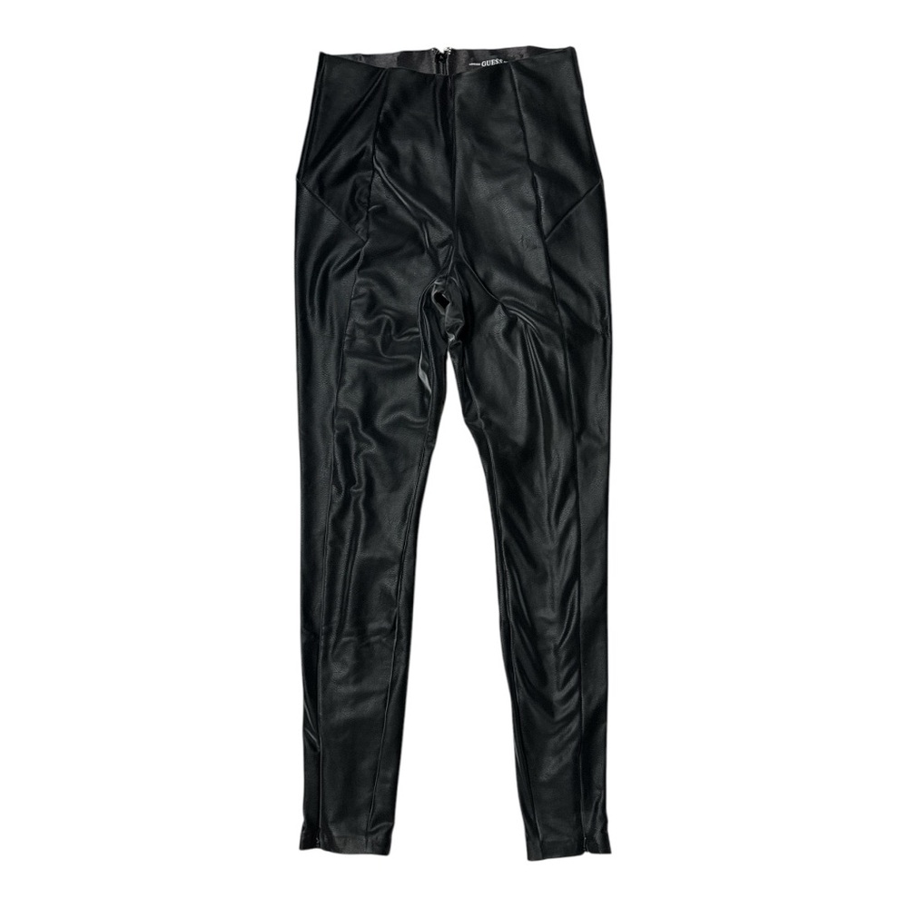 GUESS JET BLACK HIGH WAIST FAUX LEATHER SEAMED ZIPPER LEG LEGGINGS **NWT** - Picture 2 of 14